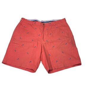 Brooks Brothers Mens 38X9 Coral Pink Martini Glass Embroidered Chino Shorts